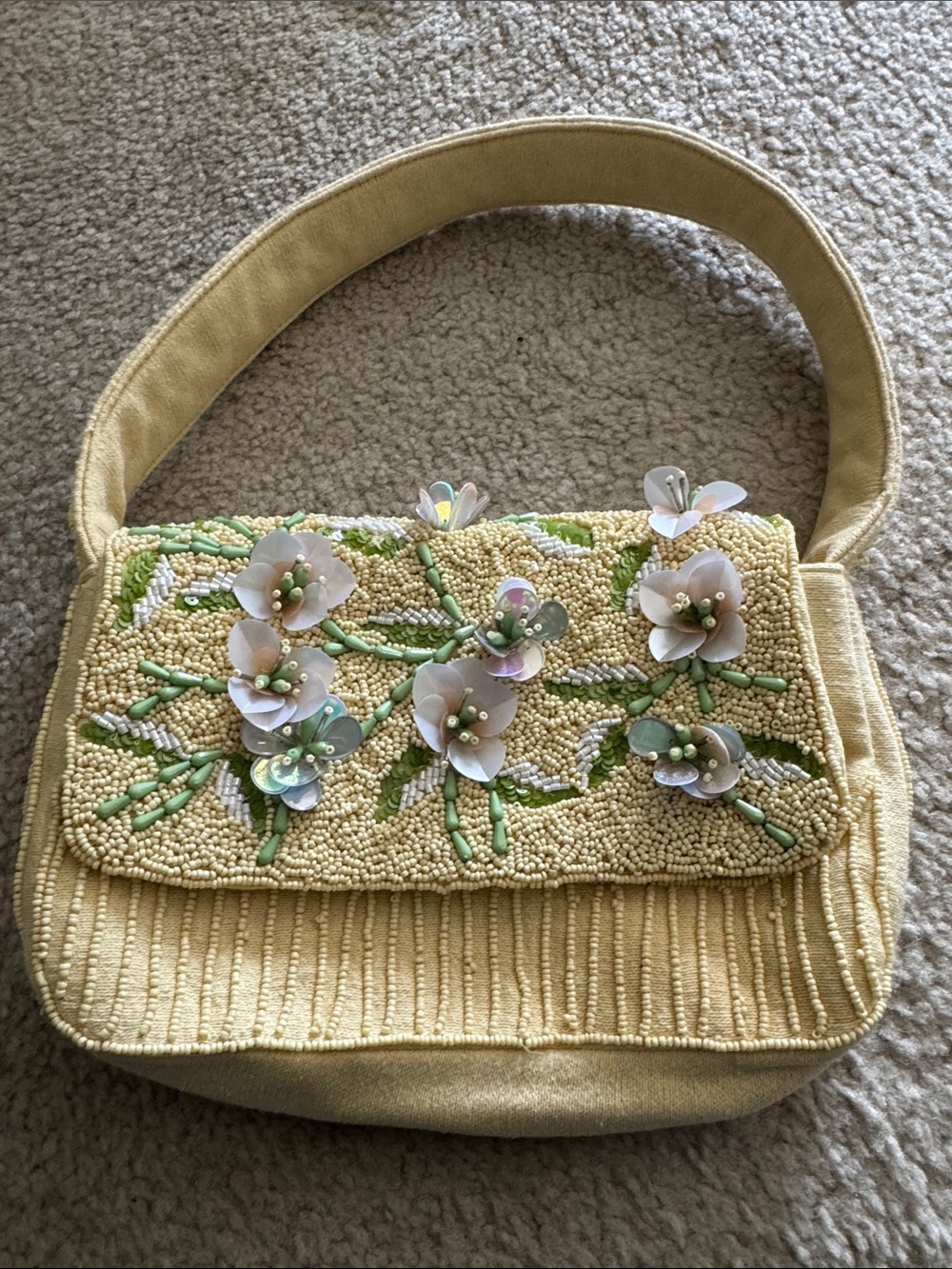 Beaded Floral Embellished Yellow Shoulder Bag NEVER USED